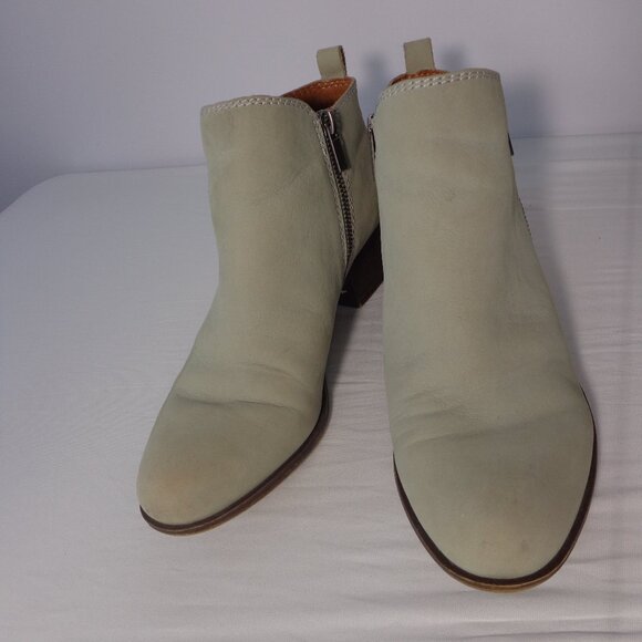 Lucky Brand Basel Leather Green Almond Toe Ankle Bootie Block Zipper Size 8.5M - Picture 2 of 10